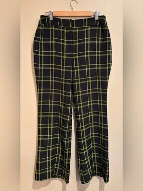 New York & Co Black Trousers with Neon Green Windowpane Design, Wide Leg